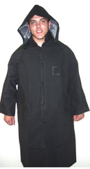 Full Long Rain Jacket with Hood - 49 inches Long - Black