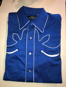 Men's Cotton Blend Retro Leaf Embroidery Western Shirt-Royal Blue-Medium, Used