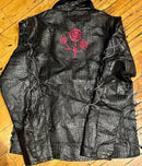 Giovanni Navarre Hand Sewn Black Genuine Buffalo Leather Jacket Red Rose Size SM