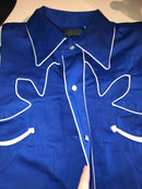 Men's Cotton Blend Retro Leaf Embroidery Western Shirt-Royal Blue-Medium, Used