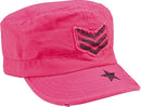 1159 Rothco Women Adjustable Vintage Fatigue Cap - Pink With Black Sergeant Chevrons & Star