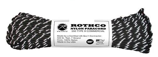 136 Rothco Nylon Paracord 550lb 100 Ft / Black With Reflective Tracers