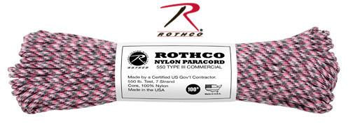 154 Rothco Nylon Paracord 550lb 100 Ft / Pink Camo