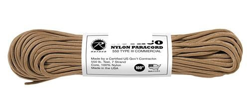 181 Rothco Nylon Paracord 550lb 100 Ft / Tan