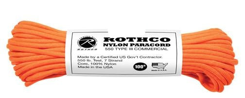 194 Rothco Nylon Paracord 550lb 100 Ft / Safety Orange