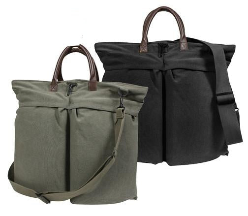 2429 ROTHCO VINTAGE CANVAS HELMET SHOULDER BAG - BLACK / OD WITH LEATHER HANDLES
