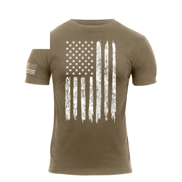 2632 Rothco Distressed US Flag Athletic Fit T-Shirt - Coyote Brown