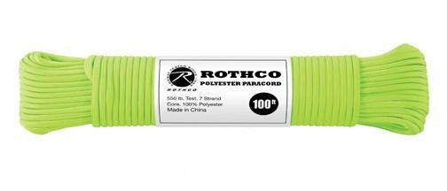 30802 Rothco Safety Green 100' Polyester 550 lb Test Commercial Paracord