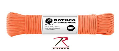 30803 Rothco Safety Orange 100' Polyester 550 lb Test Commercial Paracord