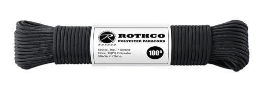 30810 Rothco Black 100' Rothco Polyester 550 lb Test Commercial Paracord