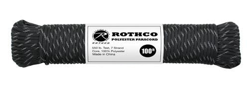 30815 Rothco Polyester Paracord-100 Ft / Black Reflective
