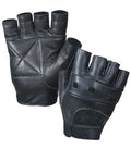 3498 Black Leather Fingerless Biker Gloves