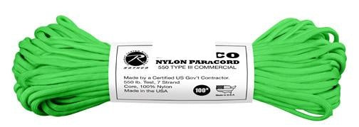 397 Rothco Nylon Paracord 550lb 100 Ft / Safety Green