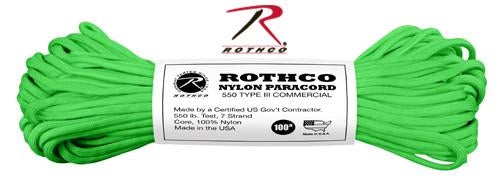 397 Rothco Nylon Paracord 550lb 100 Ft / Safety Green