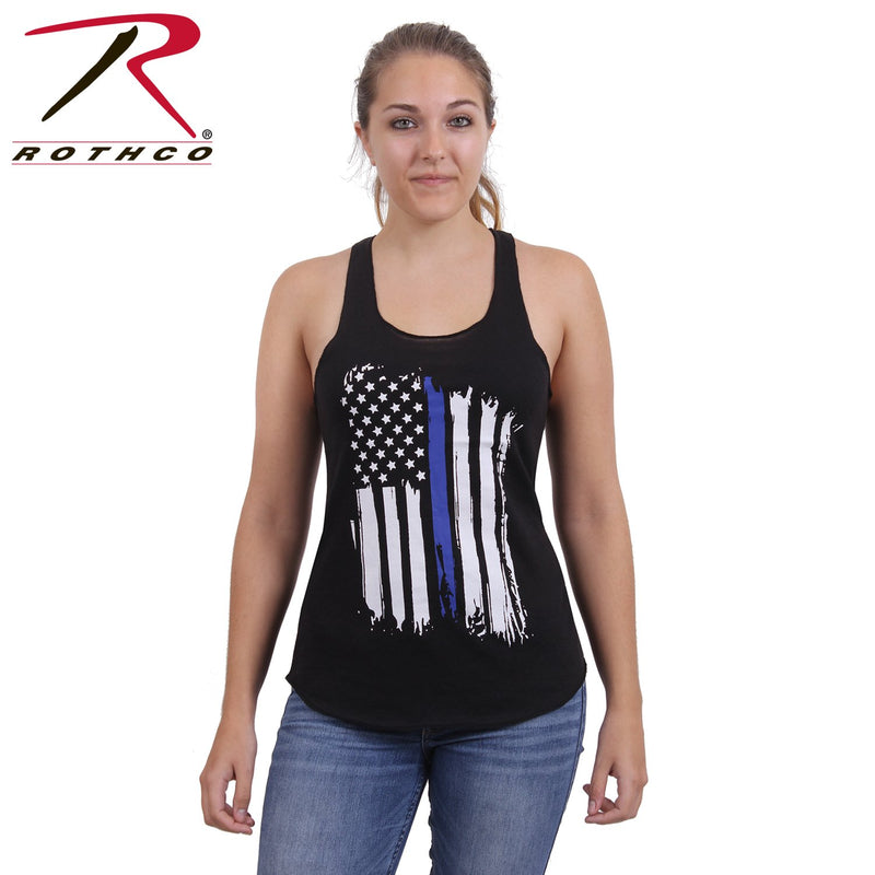 44770 Rothco Women Thin Blue Line Flag Racerback Tank Top - Black