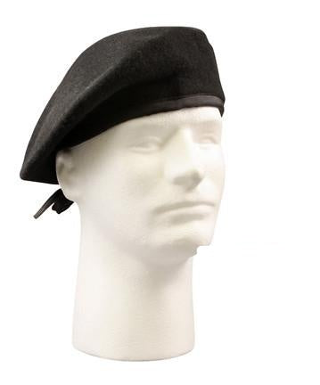4718 G.I. TYPE BLACK WOOL BERET - NO EYELETS