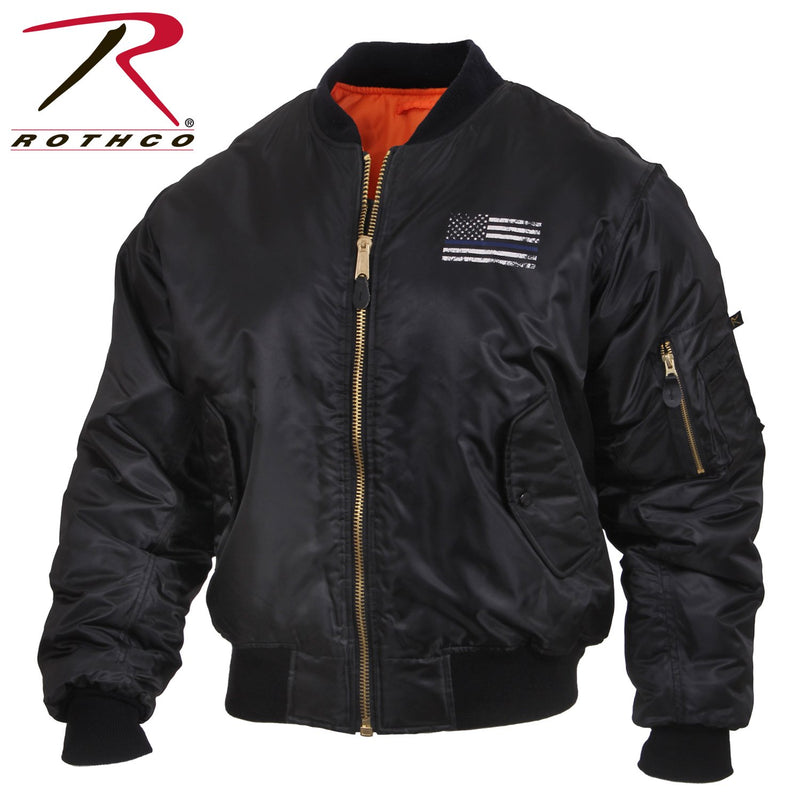 4951 Rothco Thin Blue Line Flag MA-1 Flight Jacket - Black