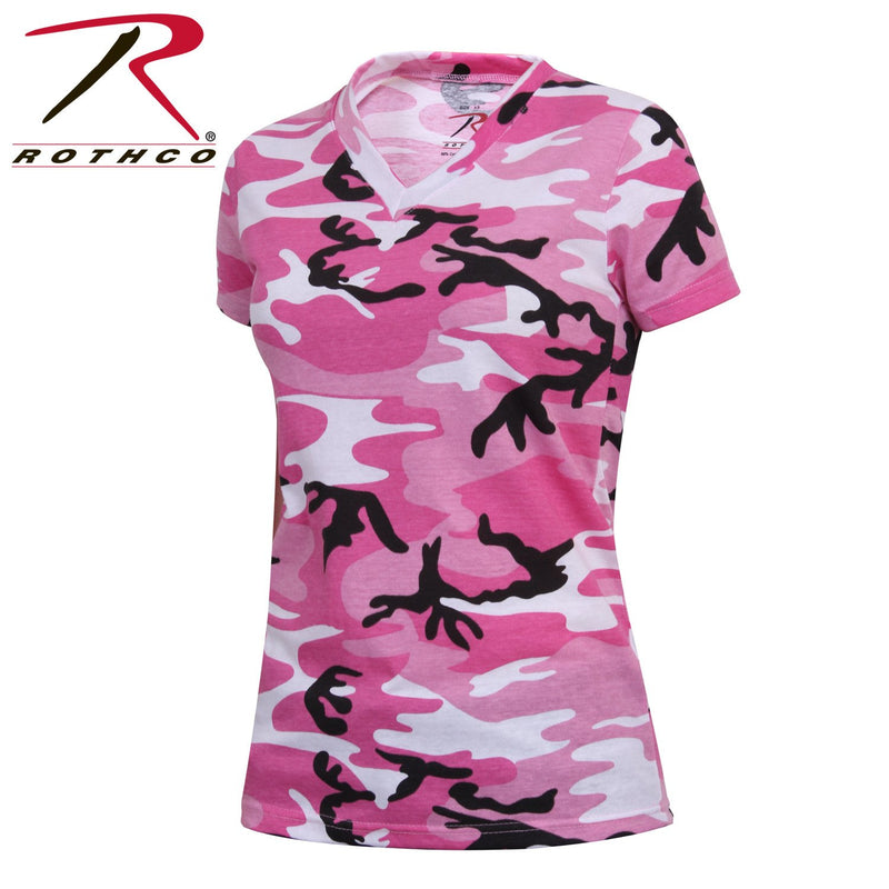 5654 Rothco Womens Long Length Camo V-Neck T-Shirt - Pink Camo