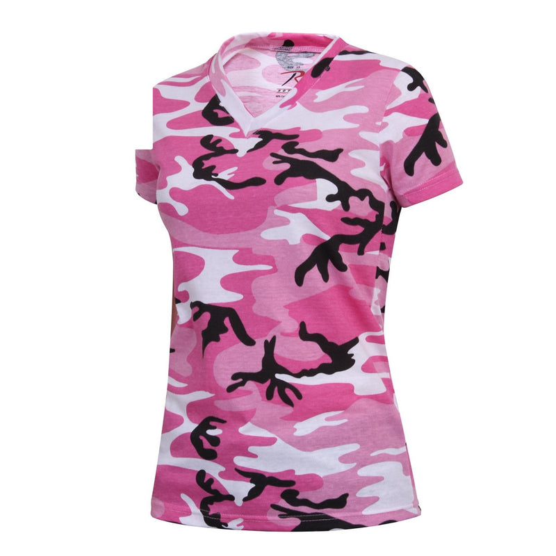 5654 Rothco Womens Long Length Camo V-Neck T-Shirt - Pink Camo