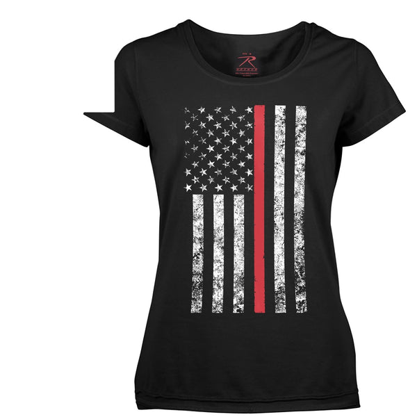 5698 Rothco Womens Thin Red Line Longer T-Shirt - Black