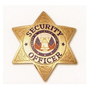 HWC 6 Point Security Officer with Full Color Justice Seal Pin Back /Breast Badge - Gold