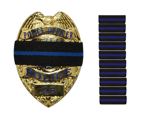 10-PACK Thin Blue Line Stripe Black Police Officer Badge Shield Funeral Honor Guard Mourning Band Strap 3/4"