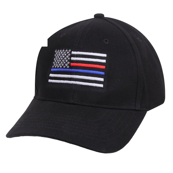 8754 Rothco Thin Blue Line & Red Line Low Profile Flag Cap - Black