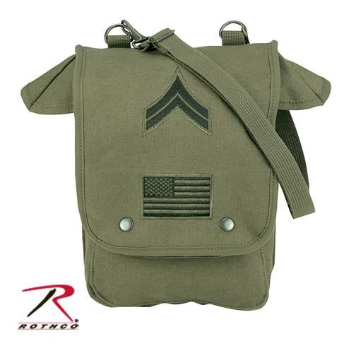 8796 ROTHCO CANVAS MAP CASE SHOULDER BAG - OLIVE DRAB WITH EMBROIDERED MILITARY PATCHES
