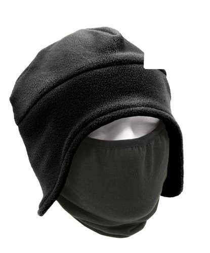 8943 CONVERTIBLE FLEECE CAP AND POLYESTER FACE MASK - BLACK