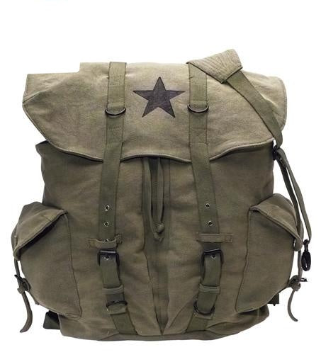 9158 ROTHCO VINTAGE CANVAS BACKPACK - OLIVE DRAB / BLACK STAR