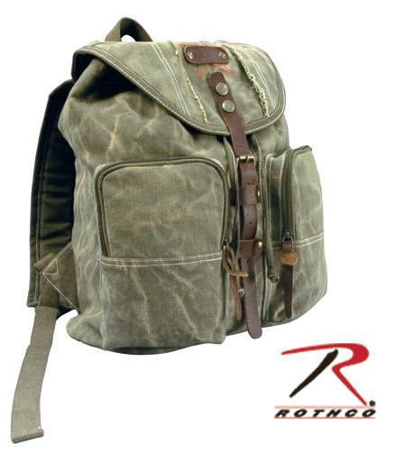 9168 Rothco H.W. Olive Drab Stonewashed Backpack w/Leather Accents