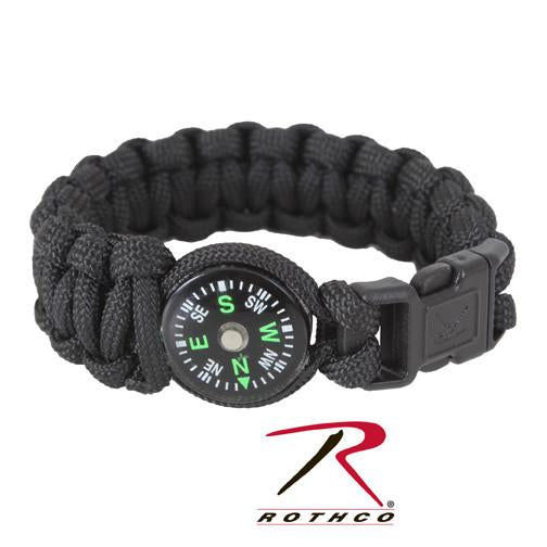 957 Rothco Paracord / Compass Bracelet - Black