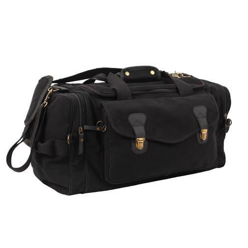 9611 Rothco Canvas Long Weekend Bag - Black / Leather