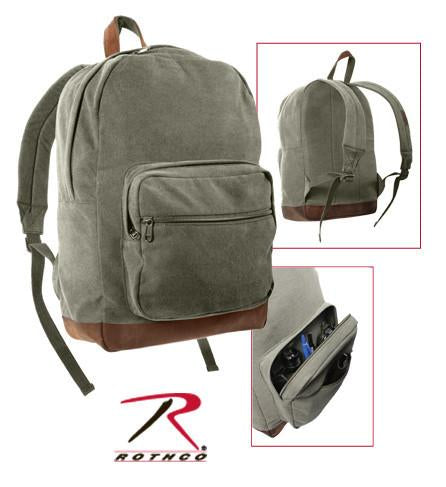 9666 Rothco Olive Drab Vintage Canvas Teardrop Backpack w/Leather Accents