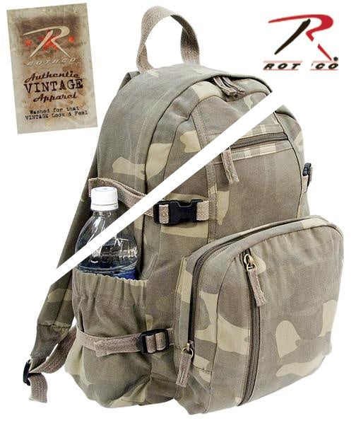 9762 ROTHCO VINTAGE CANVAS MINI BACKPACK - WOODLAND CAMO