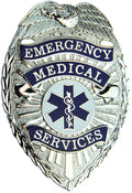 Tactical 365 Emergency Medical Service (EMS) Badge with Full Color Seal 3" x 2-1/4" Pin Back / Breast Badge - Nickel