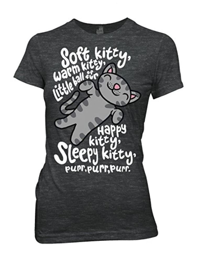 Big Bang Theory Soft Kitty Girl's Junior T-Shirt Tee Charcoal Heather