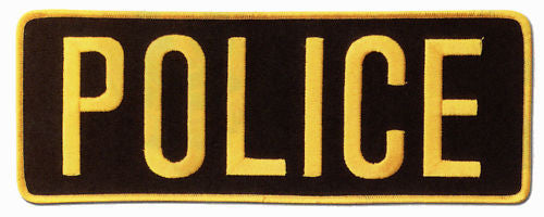 LARGE POLICE BACK PATCH BADGE EMBLEM 11X4 GOLD / BLACK