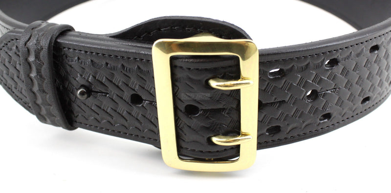 Sam Browne 2 1/4 in Wide Duty Belt - Choice of Basket Weave - Plain - Nickel or Brass Buckle