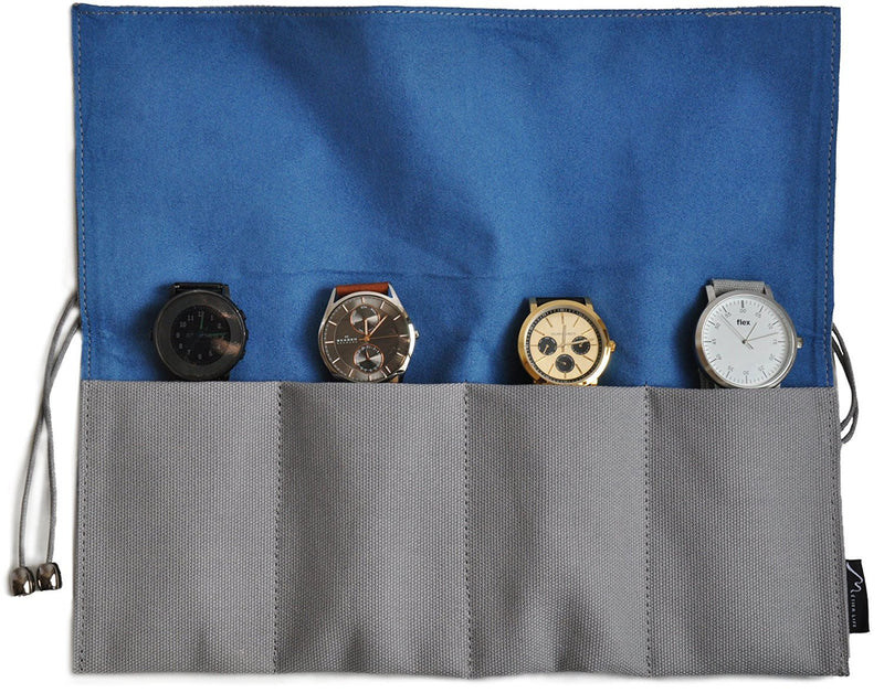 Metier Life Watch Roll for Travel Storage made w/ Soft Vegan Suede & Canvas